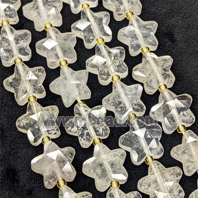 Natural Clear Crystal Quartz Star Beads Faceted