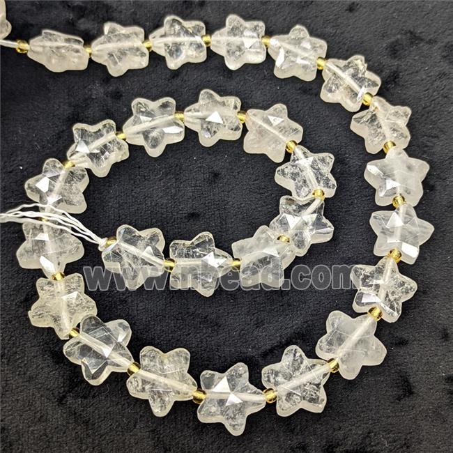 Natural Clear Crystal Quartz Star Beads Faceted