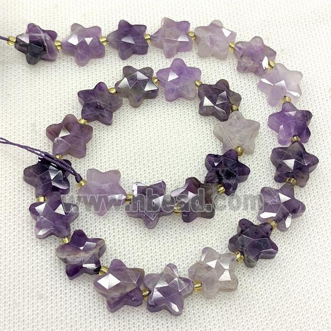 Natural Purple Amethyst Star Beads Faceted
