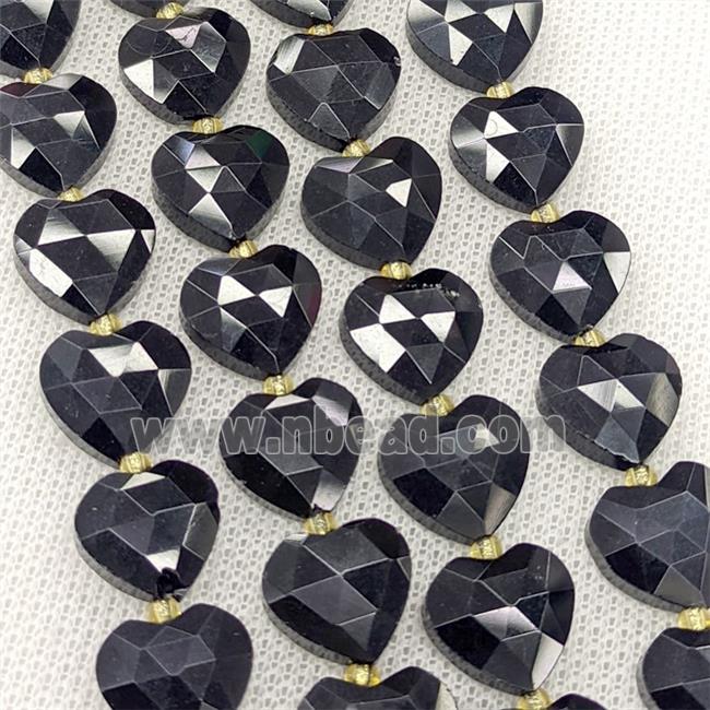 Natural Black Obsidian Heart Beads Faceted