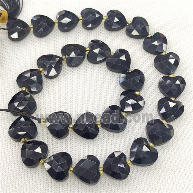Natural Black Obsidian Heart Beads Faceted