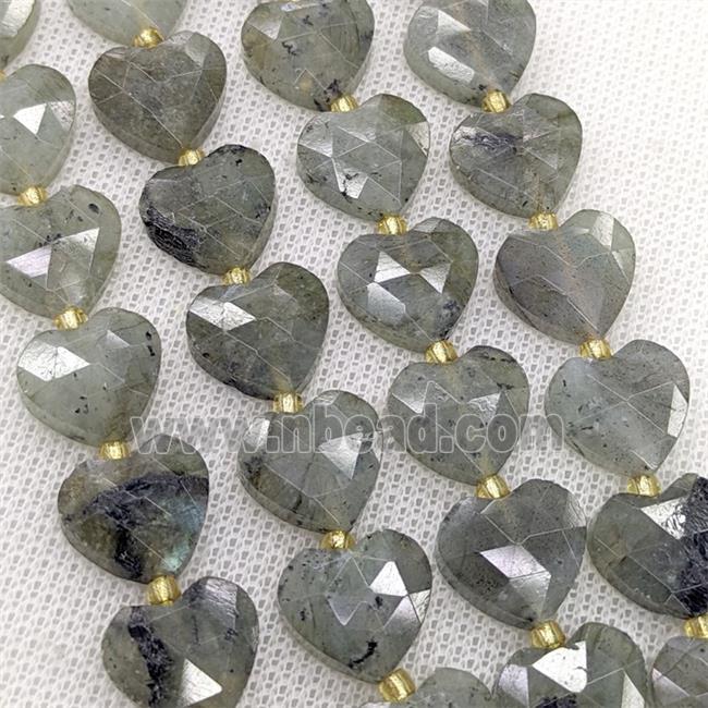 Natural Labradorite Heart Beads Faceted