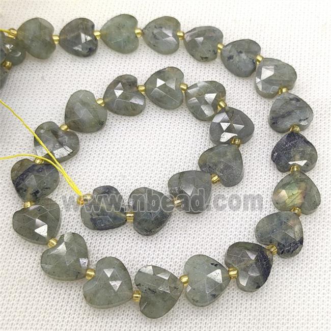 Natural Labradorite Heart Beads Faceted