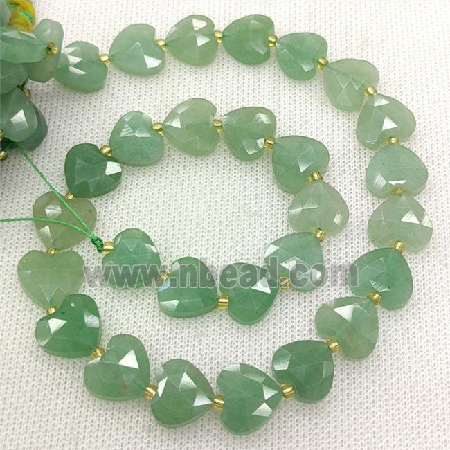 Natural Green Aventurine Heart Beads Faceted