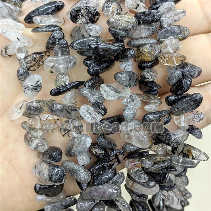 Natural Black Rutilated Quartz Chips Beads Freeform Topdrilled