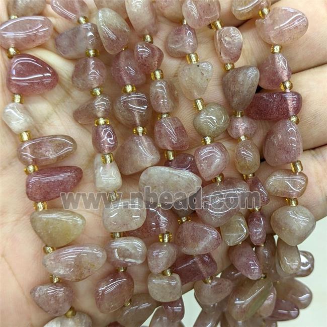 Natural Pink Strawberry Quartz Chips Beads Freeform Topdrilled