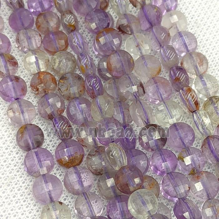 Natural Purple Phantom Quartz Beads Faceted Coin