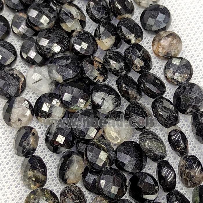Natural Black Tourmaline Button Beads Faceted Coin C-Grade