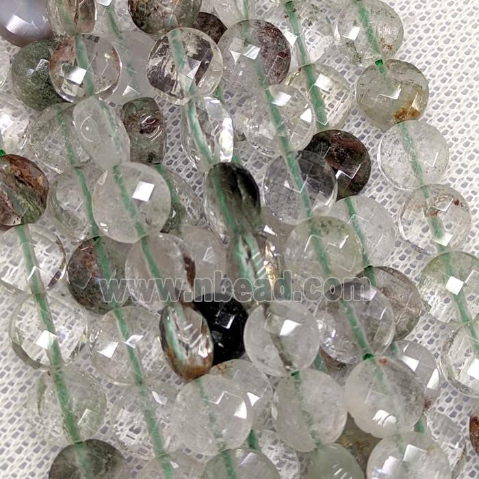 Natural Chlorite Quartz Beads Lt.green Faceted Coin