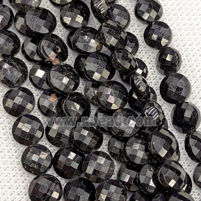 Natural Black Tourmaline Button Beads Faceted Coin