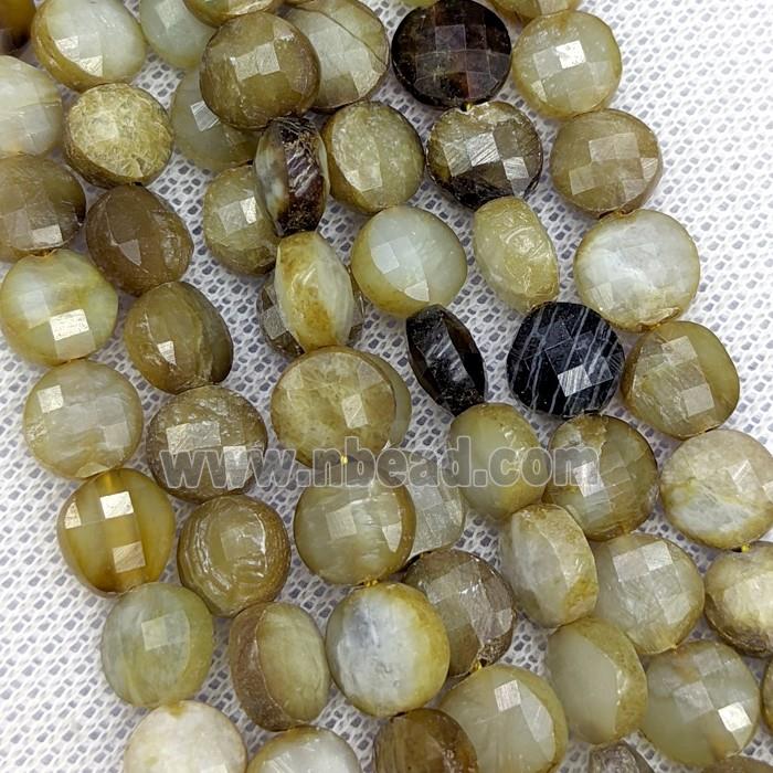 Natural Chinese Huaxiu Jade Beads Faceted Coin