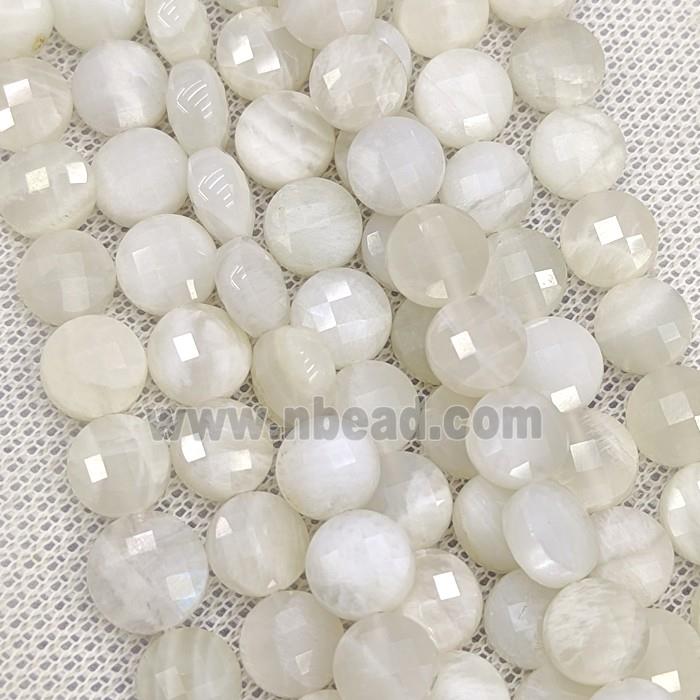 Natural White Moonstone Button Beads Faceted Coin