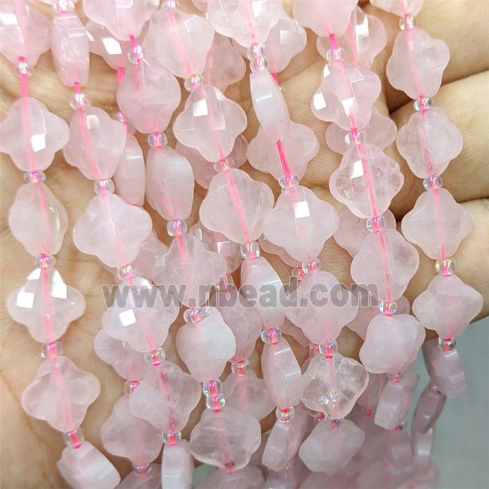 Natural Pink Rose Quartz Clover Beads Faceted