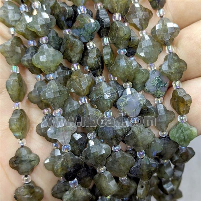 Natural Labradorite Clover Beads Faceted
