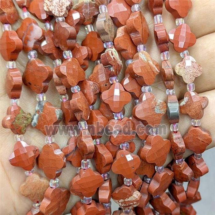 Natural Red Jasper Clover Beads Faceted