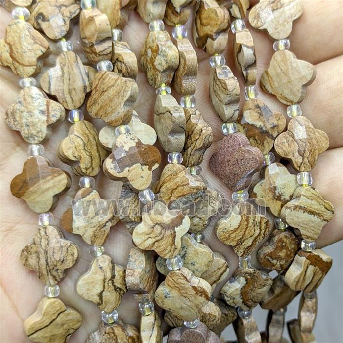Natural Picture Jasper Clover Beads Faceted