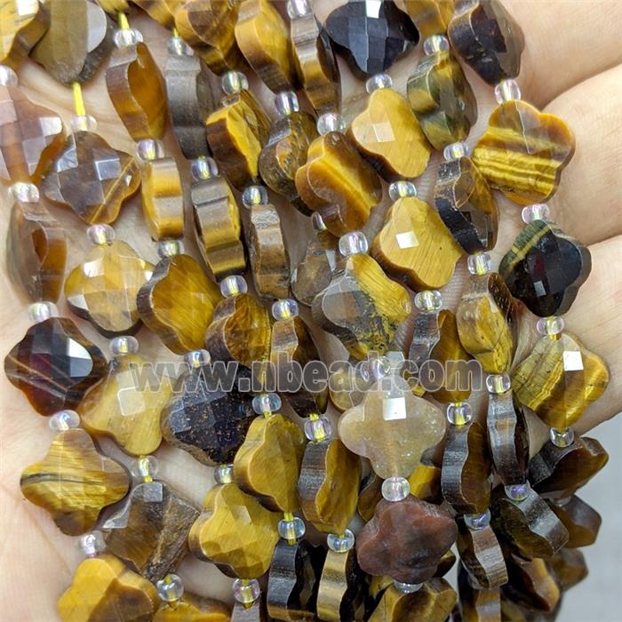 Natural Tiger Eye Stone Clover Beads Faceted