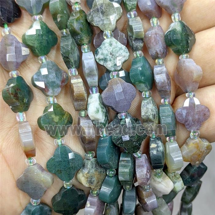 Natural Indian Agate Clover Beads Faceted Multicolor