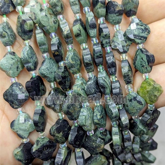 Natural Kambaba Jasper Clover Beads Faceted Green