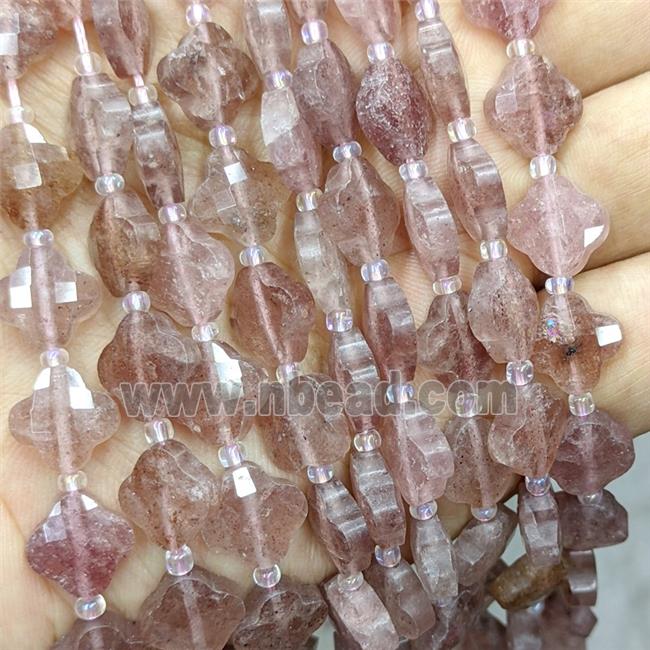 Natural Pink Starwberry Quartz Clover Beads Faceted