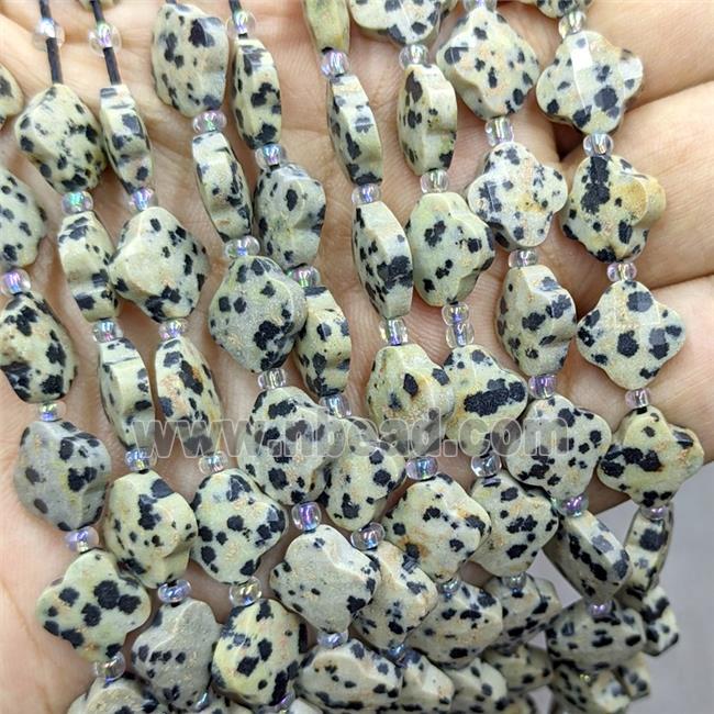 Natural Black Dalmatian Jasper Clover Beads Faceted
