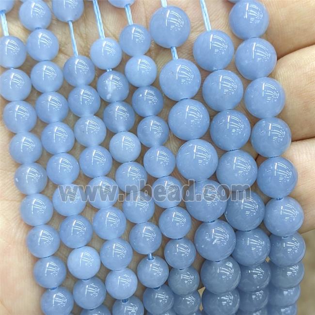Natural Blue Angelite Beads Smooth Round