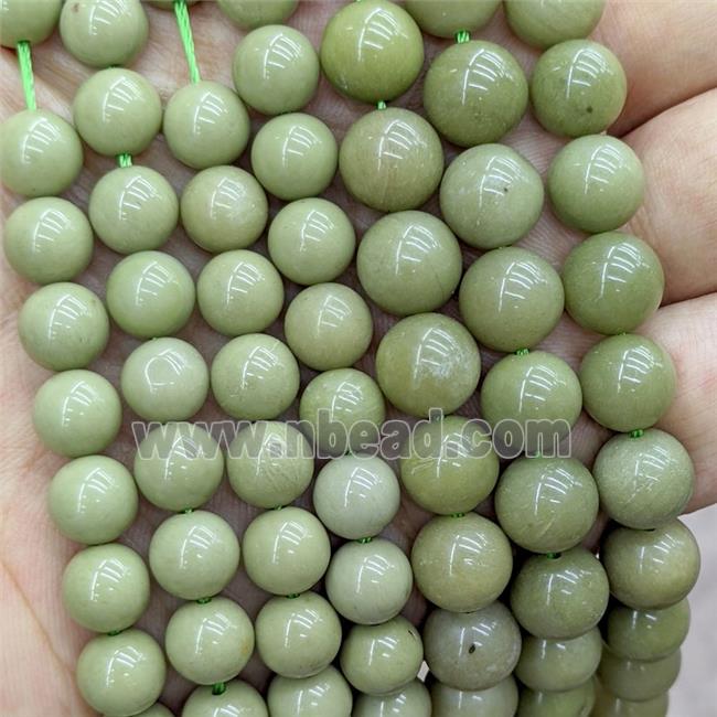 Natural Chinese Alashan Agate Beads Green Smooth Round