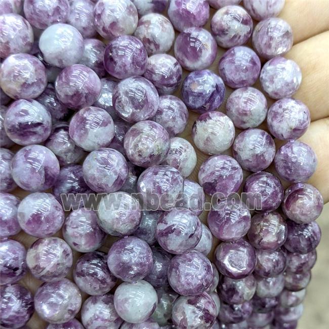 Natural Lepidolite Beads Purple Smooth Round