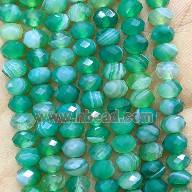 Green Striped Agate Beads Banded Faceted Rondelle Dye