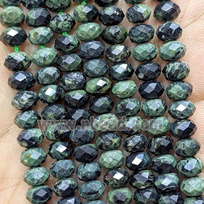 Natural Green Kambaba Jasper Beads Faceted Rondelle