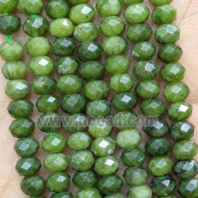 Natural Chinese Taiwan Nephrite Jade Beads Green Faceted Rondelle