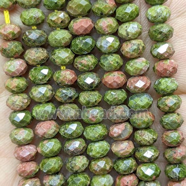 Natural Unakite Beads Green Faceted Rondelle