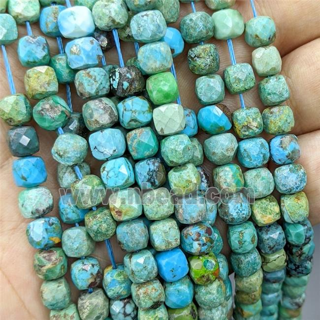 Natural Chinese Hubei Turquoise Beads Blue Green Faceted Cube