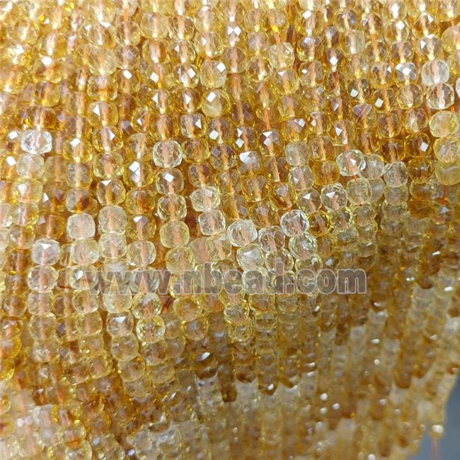 Natural Citrine Beads Yellow Faceted Cube