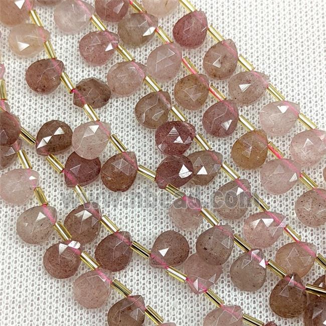 Natural Pink Strawberry Quartz Beads Faceted Teardrop Topdrilled