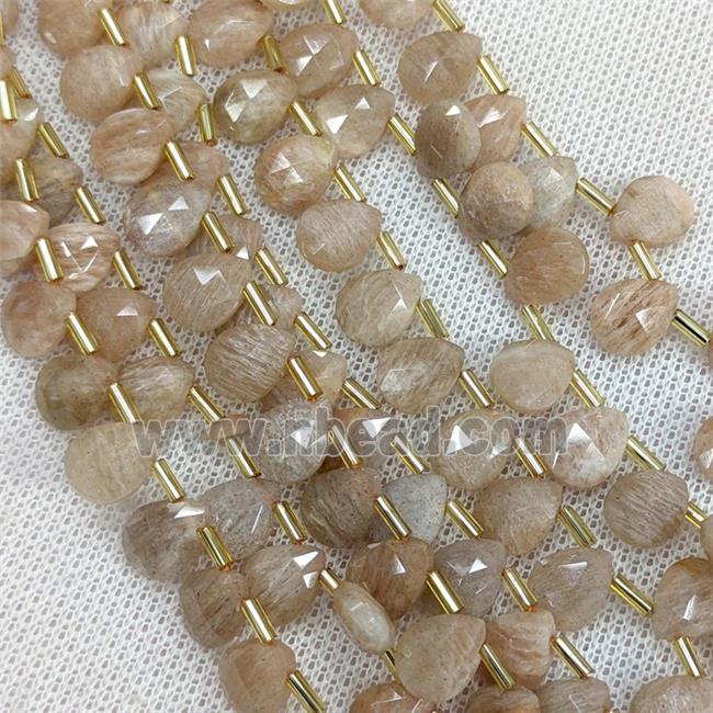 Natural Peach Sunstone Beads Faceted Teardrop Topdrilled