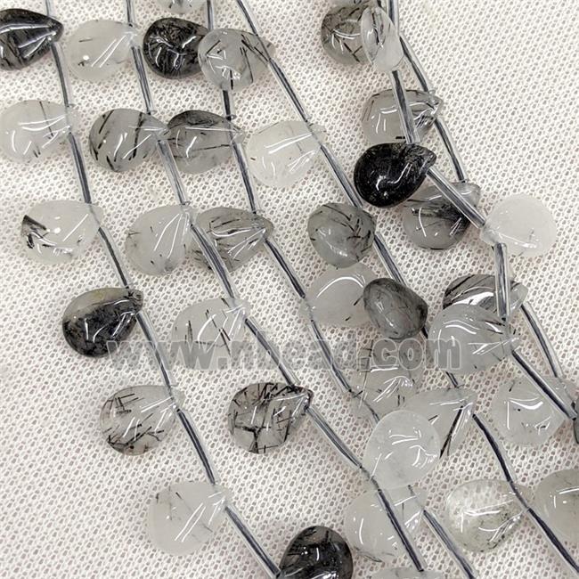 Natural Black Rutilated Quartz Teardrop Beads Topdrilled