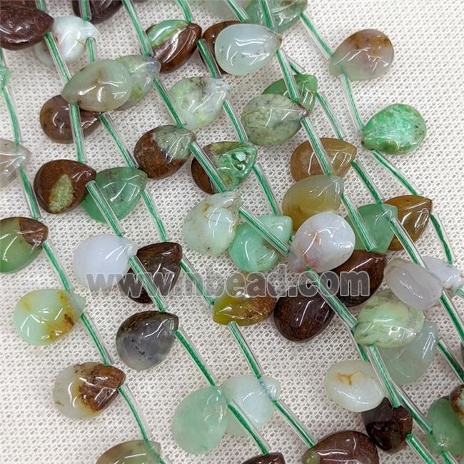 Natural Green Australian Chrysoprase Teardrop Beads Topdrilled