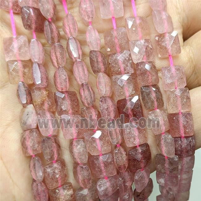 Natural Pink Strawberry Quartz Beads Faceted Square