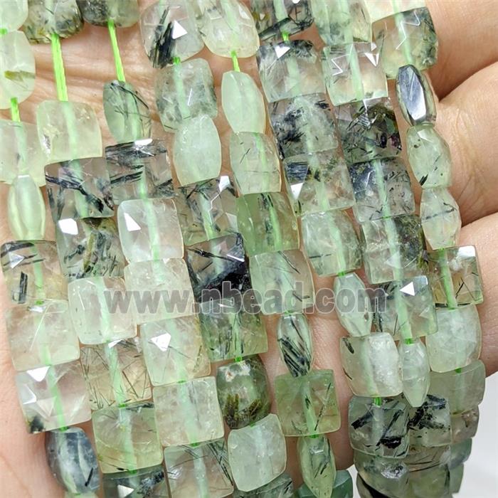 Natural Green Prehnite Beads Faceted Square