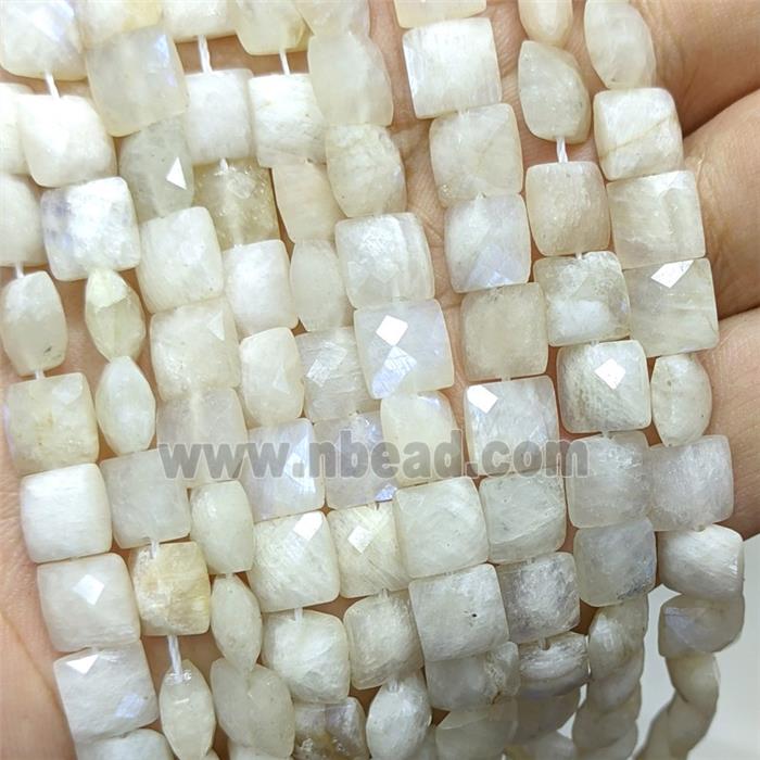 Natural White Moonstone Beads Blue Flash Faceted Square