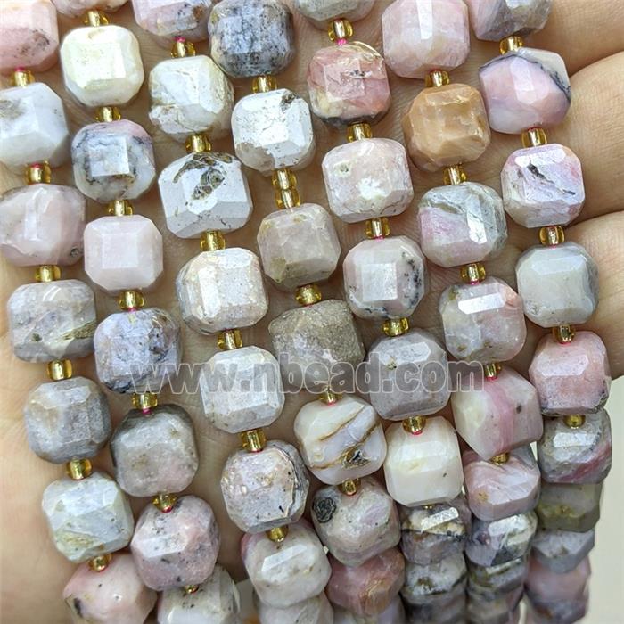Natural Pink Opal Beads Faceted Cube