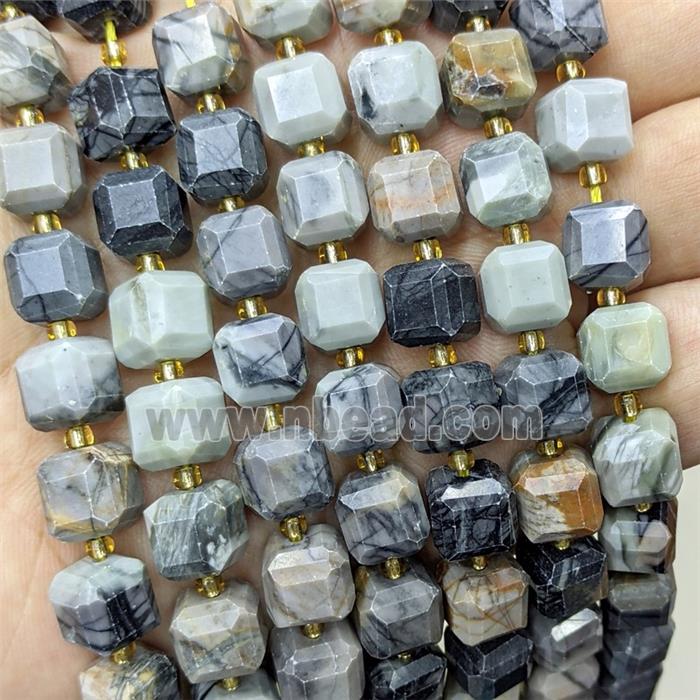 Natural Black Silk Jasper Beads Faceted Cube