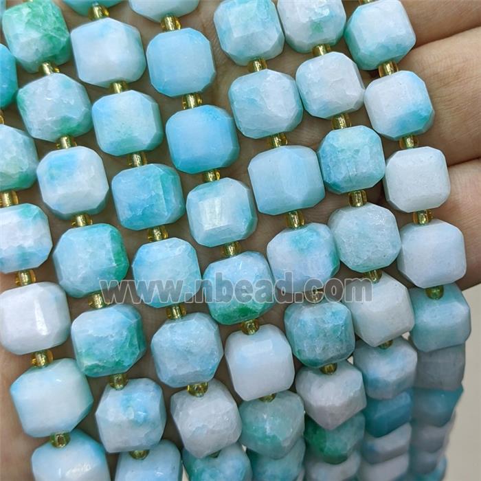 Blue Dye Jade Beads Faceted Cube