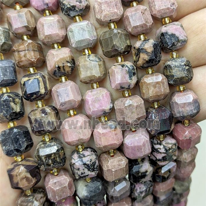Natural Chinese Rhodonite Beads Faceted Cube Red