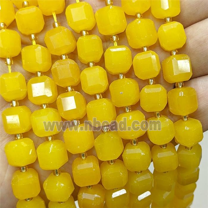 Yellow Dye Jade Beads Faceted Cube