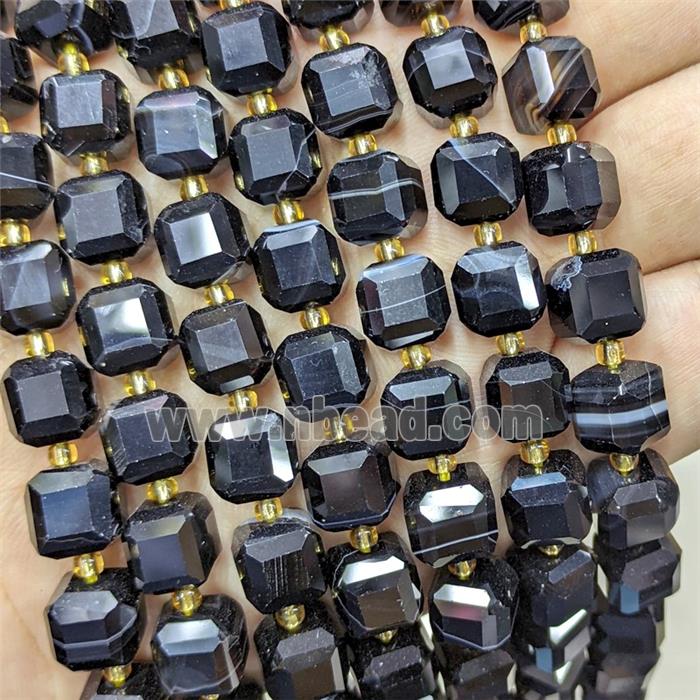 Natural Black Striped Agate Beads Faceted Cube Banded Dye