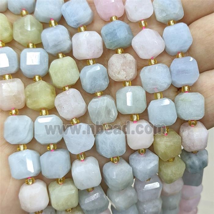 Natural Morganite Beads Faceted Cube Multicolor