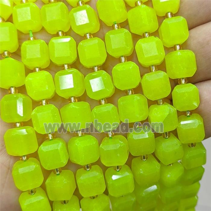 Olive Dye Jade Beads Faceted Cube