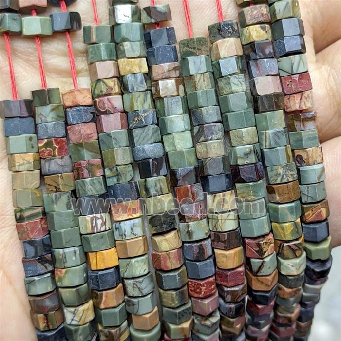 Natural Picasso Jasper Hexagon Beads Multicolor
